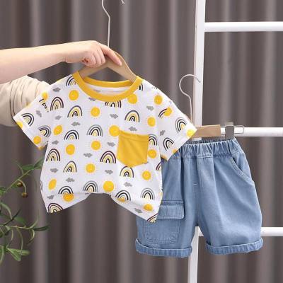 Children's Casual Denim Shorts Children's Clothing Suit Summer New Style Boys' Short-Sleeved Round Neck T-shirt Two-piece Set Wholesale
