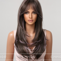 Gradient fiber wig full head hot sale S-shaped bangs medium-length straight hair  Style 4