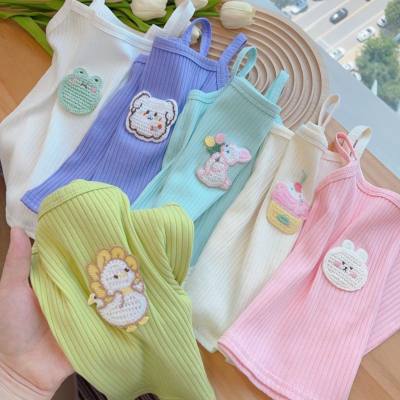 Girls' sleeveless tops cartoon embroidery knitted slim elastic vest girls' camisole candy color summer clothes