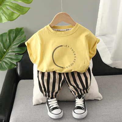 Short-sleeved suit for boys and girls, short-sleeved cropped pants, two-piece set