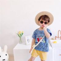 European and American style summer new children's short-sleeved round neck T-shirt for boys and girls cartoon print round neck top  Blue