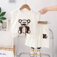 Boys summer suit new style children's cool vest sleeveless two-piece baby color matching short-sleeved suit  White