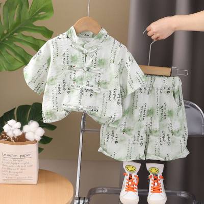 Novo chinês hanfu meninos verão camisa de manga curta 2024 bebê verão terno estilo chinês roupas das crianças do bebê 3