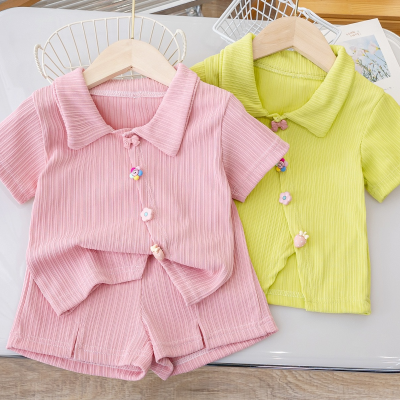 Mädchenanzüge 2024 Sommer neue kleine Mädchenmode Sport Kinderkleidung Poloshirt lässige Shorts zweiteiliger Anzug trendy