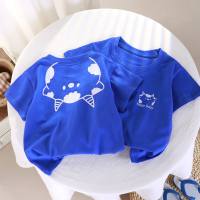 New children's short-sleeved T-shirt summer girls' casual tops single piece boys' pure cotton all-match children's clothing one piece delivery  Blue