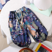Summer floral fashionable Korean style loose thin summer anti-mosquito cooling bloomers for boys and girls  Purple