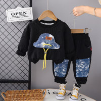 2-Piece Toddler Boy Hat Pattern Design Casual Fashion Autumn Top & Pants  Black