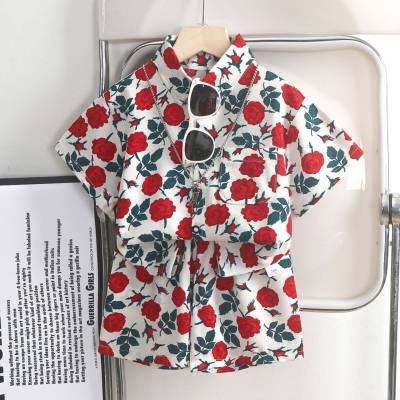 Boys shirt suit summer suit new Hong Kong style middle and large children's stylish floral casual flower shirt children's clothing wholesale