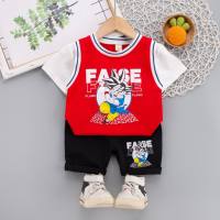 New summer short-sleeved suit for boys and girls, infants and young children, cartoon animation round neck short-sleeved shorts two-piece set trendy  Red