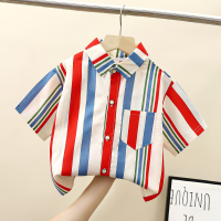 Camicia a maniche corte per bambini estate camicia estiva sottile per bambini maglietta media e grande in cotone per bambini 2024 nuova versione coreana  Blu