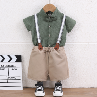 Novo estilo meninos verão terno de manga curta denim macacão de bebê terno de duas peças das crianças  Verde