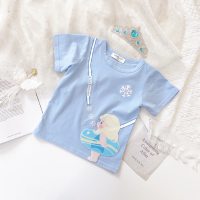 Children's clothing new summer cartoon anime three-dimensional T-shirt girls stylish casual princess top  Blue