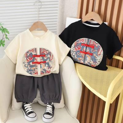 Baby boy summer suit Western style boy short-sleeved new Chinese style heavy embroidery two-piece baby clothes children's clothing