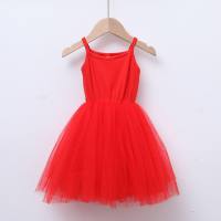 Children's dress, summer suspender dress, princess dress, lace mesh splicing dress, sundress, girl's cake dress, tutu skirt  Red