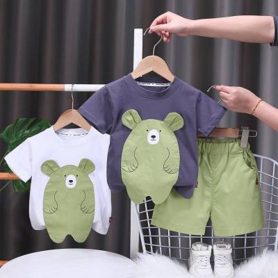 Baby clothes 2024 new style boys summer clothes cartoon round neck T-shirt children's casual short-sleeved shorts suit wholesale