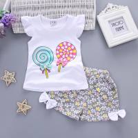 Children's clothing new summer short-sleeved vest children's suit Korean version cute flying sleeves small floral pastoral style suit wholesale  White