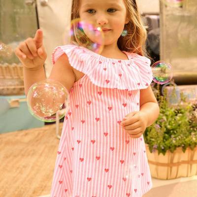 Le piccole ragazze europee e americane esperte vestono il vestito da principessa per bambini a maniche corte estivo in puro cotone a righe