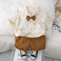 Boys summer suits 2024 new summer clothes for boys summer children's clothes children's handsome and fashionable two-piece short-sleeved suits  Brown