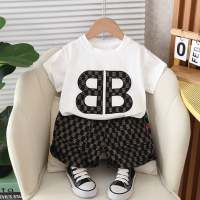 New summer boys and girls short-sleeved shorts suit  Black