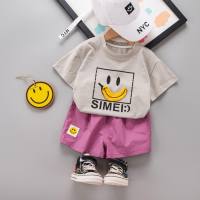 Children's casual T-shirt children's suit two-piece children's clothing boy cartoon short-sleeved shorts summer new clothes 2024  Gray