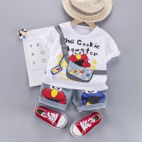 Grenzüberschreitende Kinderanzüge aus europäischen und amerikanischen Cartoons, Kurzarm-T-Shirts mit Rundhalsausschnitt für Jungen, Sommerkleidung, Säuglinge und Babys, Freizeittrends  Weiß