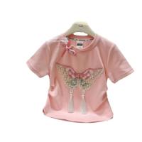2024 new children's clothing girls Chinese style short-sleeved T-shirt new Chinese style buttoned foreign style tops baby girl children's summer clothing  Pink