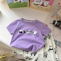 Children's pure cotton suit boys and girls short-sleeved shorts casual two-piece suit children's sports summer  Purple