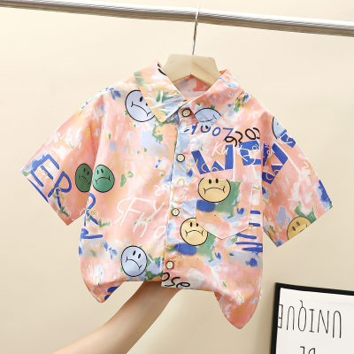 Children's short-sleeved shirt summer boys' summer thin baby shirt medium and large children's cotton top 2024 new Korean version