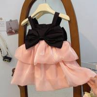 2024 Korean new style girls suspender vest dress summer cute butterfly mesh small children's sleeveless dress trendy  Pink