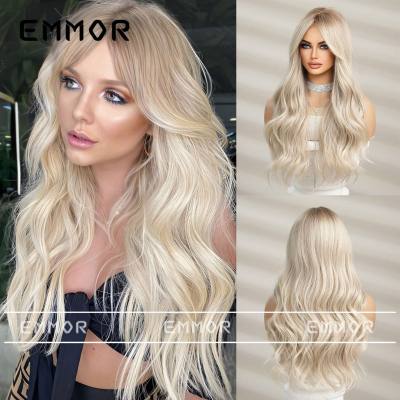 Gradient platinum blonde wig female long hair summer female group hair color curly hair natural fashion big wave full head wig set