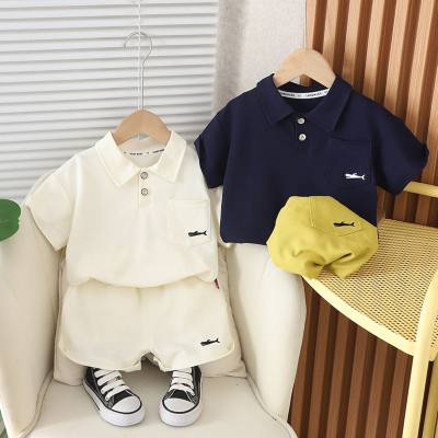 Summer boys solid color polo shirt short sleeve two piece set