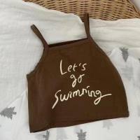 Cool summer ~ 2022 new girls Korean style summer printed short cartoon letter printed camisole vest  Coffee