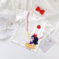 Children's clothing new summer cartoon animation three-dimensional T-shirt girls Korean style casual princess tops cross-border foreign trade  White