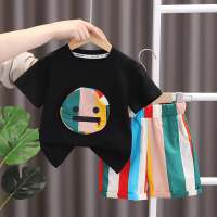 2023 Kinderkleidung Sommer Jungen Kurzarm-T-Shirt mit gestreiftem Bärenmotiv im koreanischen Stil, trendige japanische Kinderkleidung  Schwarz