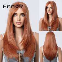 Neuer Ponystil, mittellanges glattes Haar mit lockiger orangefarbener Perücke für Frauen im Internet-Promi-Stil, voller Kopfschmuck  Stil 1