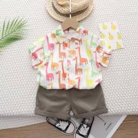 New summer style for small and medium children, boys and girls short-sleeved shorts two-piece suit  Pink