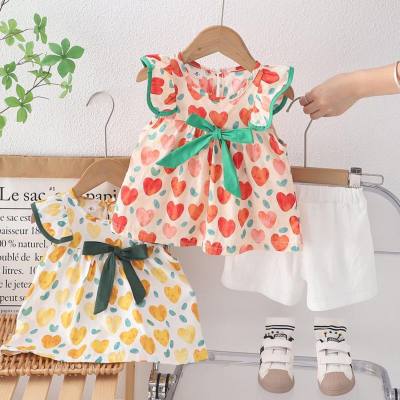 Infants and little girls sweet summer new sleeveless round neck vest children's clothing girls baby love tops summer clothes