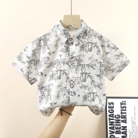 Children's short-sleeved shirt summer boys' summer thin baby shirt medium and large children's cotton top 2024 new Korean version  Gray