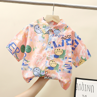 Children's short-sleeved shirt summer boys' summer thin baby shirt medium and large children's cotton top 2024 new Korean version  Pink