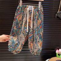 Summer floral fashionable Korean style loose thin summer anti-mosquito cooling bloomers for boys and girls  Blue