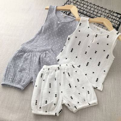Baby summer vest set 2023 new Korean style children's clothing infant cotton gauze summer clothing boys' sleeveless shorts