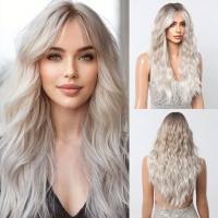 Gradient white gold bangs face-shaping long curly hair natural lazy fashion wig full head hairstyle  Style 1