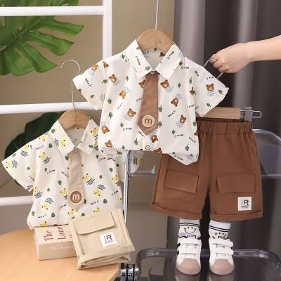 2024 new stylish boys summer shirt boy baby summer college style tie shirt short-sleeved suit