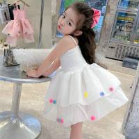 تنورة الفتيات الملونة الكرة حبال الفراء تنورة الأميرة الصغيرة الطازجة 24 صيف جديد  أبيض