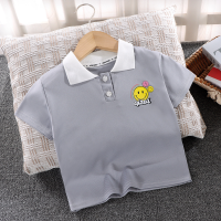 Camisa pólo infantil meninos cor sólida camiseta verão manga curta lapela listrado topo  cinzento