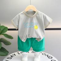 2024 Summer New Korean Children's Clothing Baby Short-sleeved T-shirts Children's Clothes Tops Woven Casual Pants  Gray