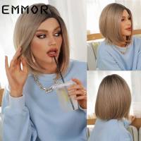 Wigs forehead hand-woven side-parted short straight hair chemical fiber high temperature silk wigs  Style 1