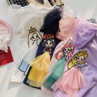 Abbigliamento per bambini estate maniche a sbuffo ragazze cartone animato stampa tridimensionale maglia a maniche corte T-shirt vestito per bambini  bianca