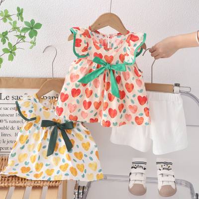 Baby clothes summer stylish big love baby shirt short sleeve split suit Korean version one year old baby summer clothes