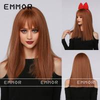 Red berry red white bangs medium-length straight hair high-temperature silk wig female headpiece  Style 1